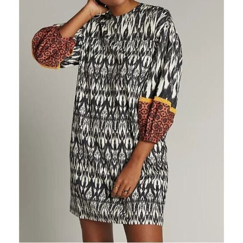 Anthropologie Sachin and Babi Caralisa Tunic Dress Womens Large Ikat Puff Sleeve